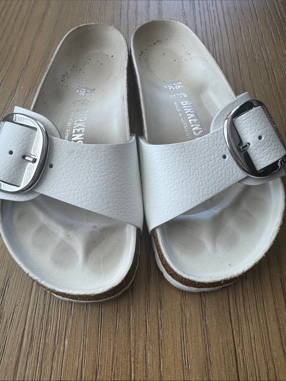 Birkenstock White Madrid Big Buckle Slide Sandals - Picture 12 of 12